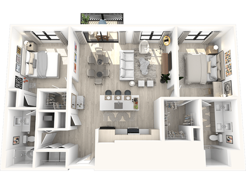 Floor plan for 2 beds, 2 baths, 1218 sqft